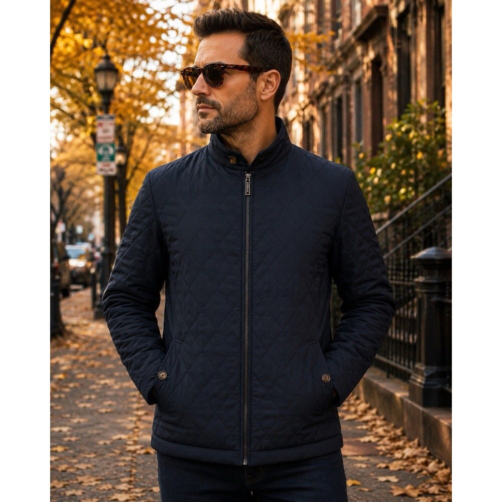 Ted Baker London Men’s Size 6 Black Quilted Jacket Full Zip Geometric Lining
